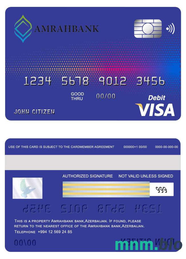 Azerbaijan Amrahbank przykład karty visa w formacie PSD